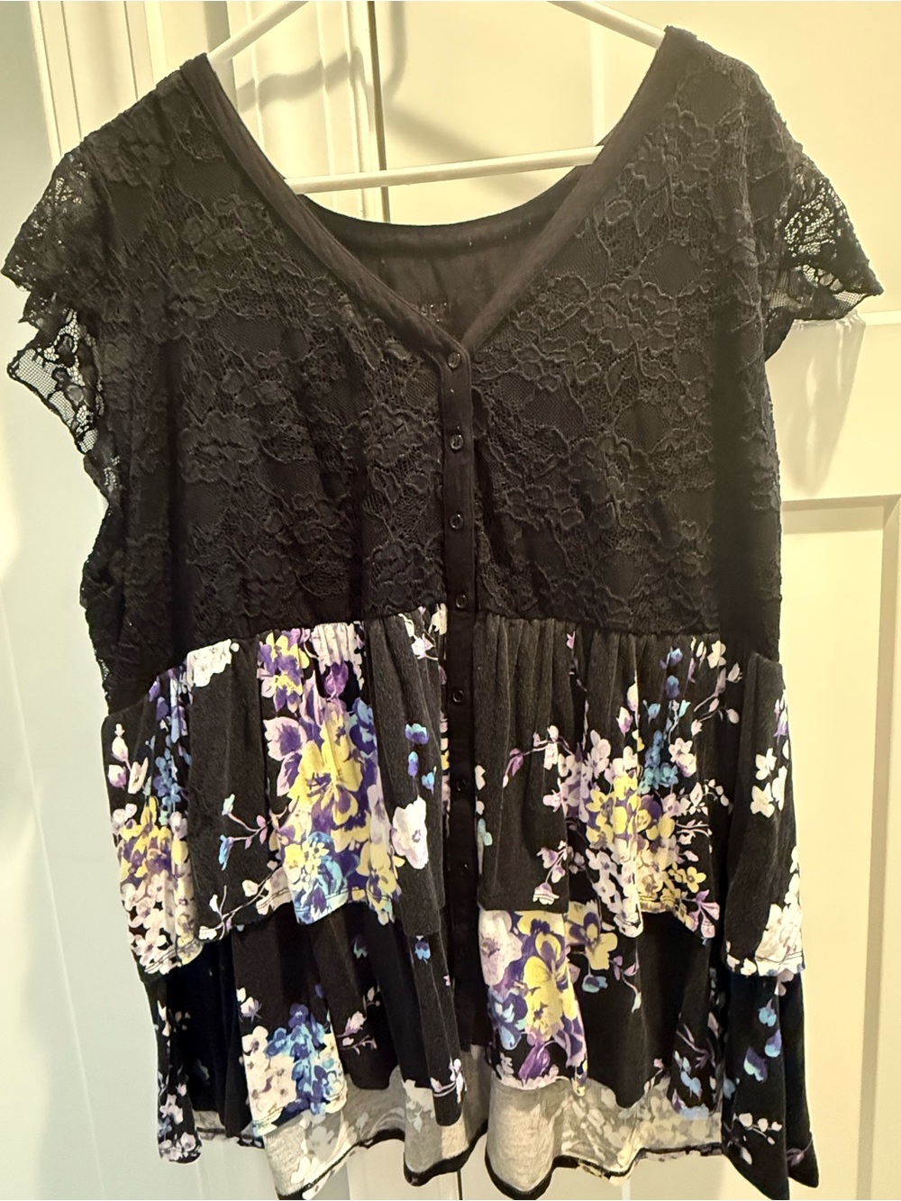 Torrid 3 Super Soft Black Lace and Floral Babydoll Top